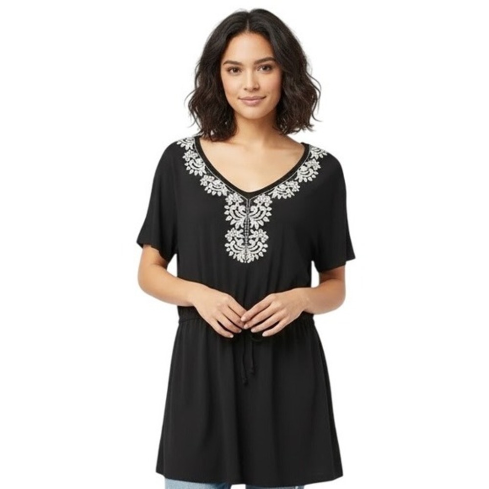 Maurices‎ Plus Size 0 Black Embroidered Drawstring Tunic Top Womens Cover Up